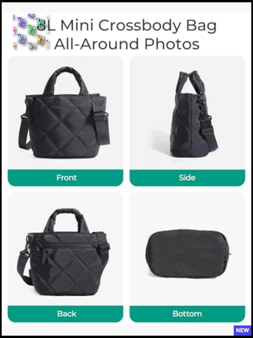 Lightweight Quilted Puffer Crossbody Tote with Multiple Pockets for Travel - Picture 4 of 7